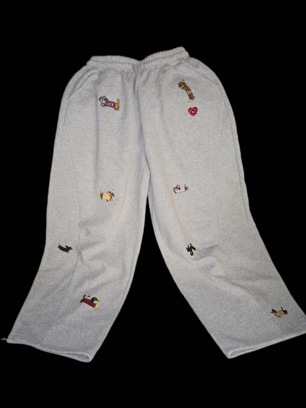 Aelfric Eden Light Gray  Sweatpants with Playful dachshund Embroidered Patches
